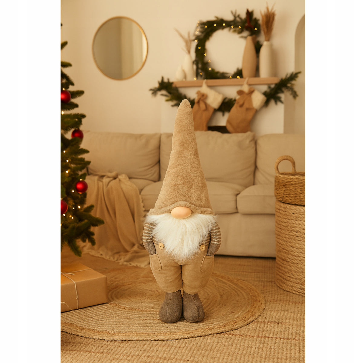 Boho Christmas Gnome 60 cm with Beige Cap Gnome Dwarf Christmas Ornament Manufacturer code Duży skrzat świąteczny gnom