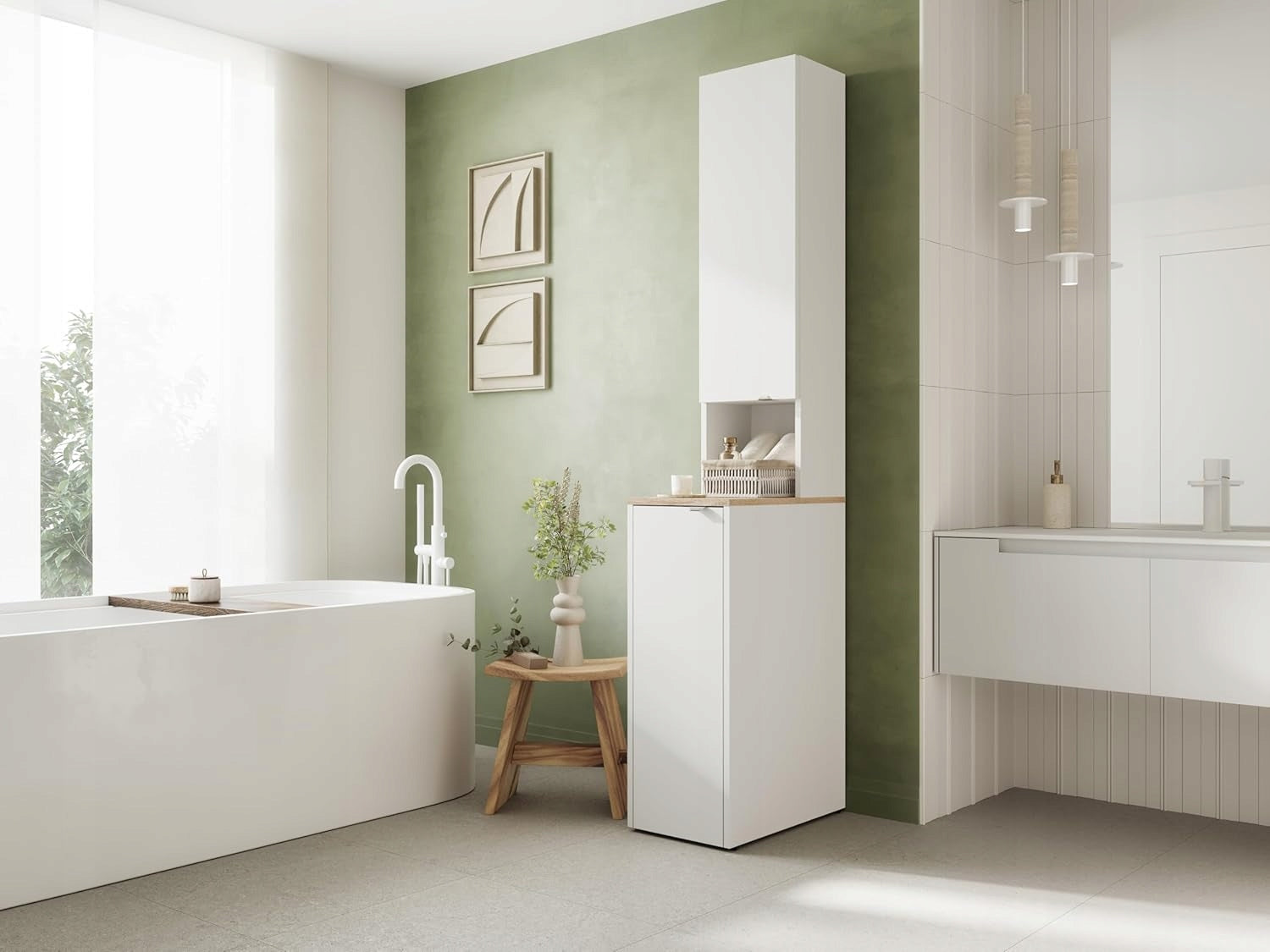 Bookcase LORA 210 x 33 x 56 cm post bathroom cabinet white / sonoma EAN (GTIN) 5905323705890
