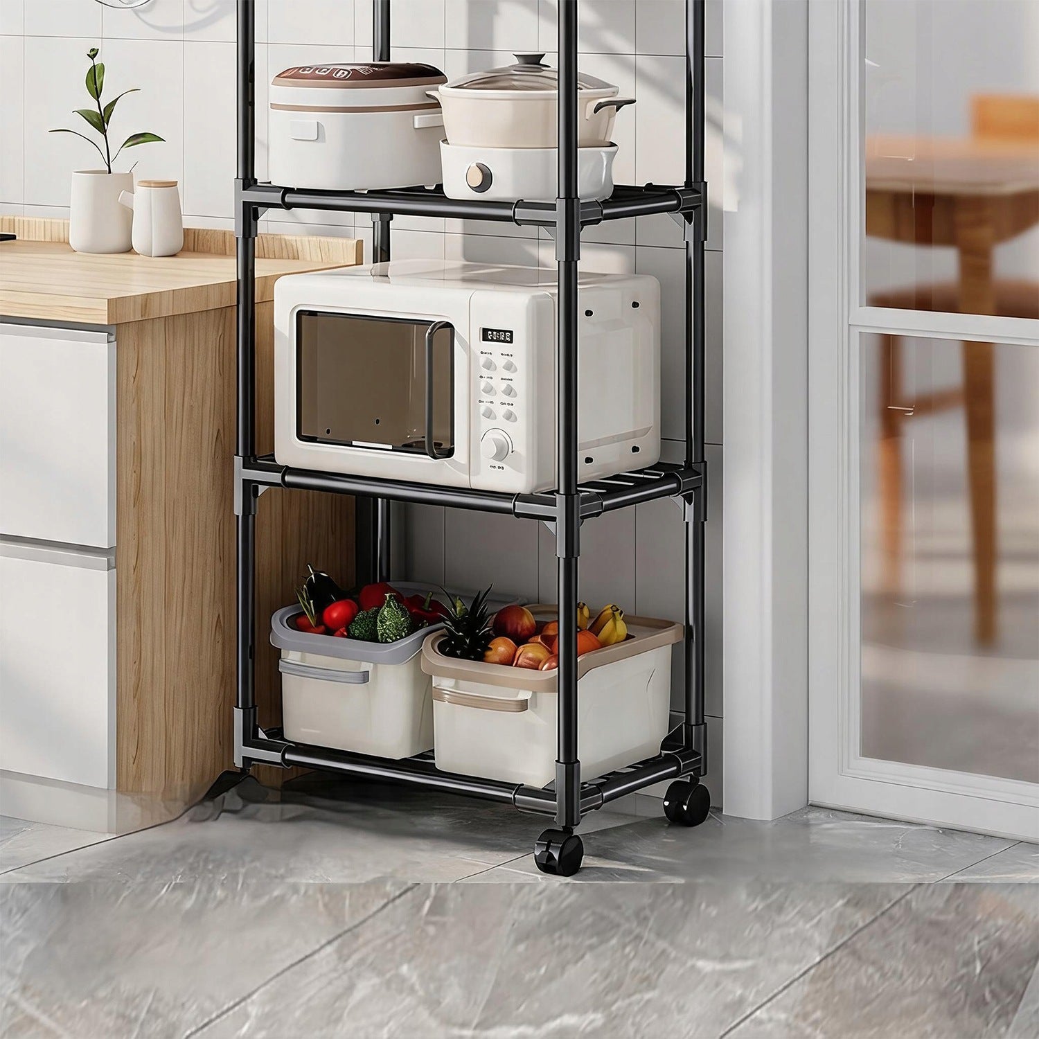 Bookcase On Wheels BEDEE 4 Layers 32x42x134cm For Microwave And Pots Packaging status original