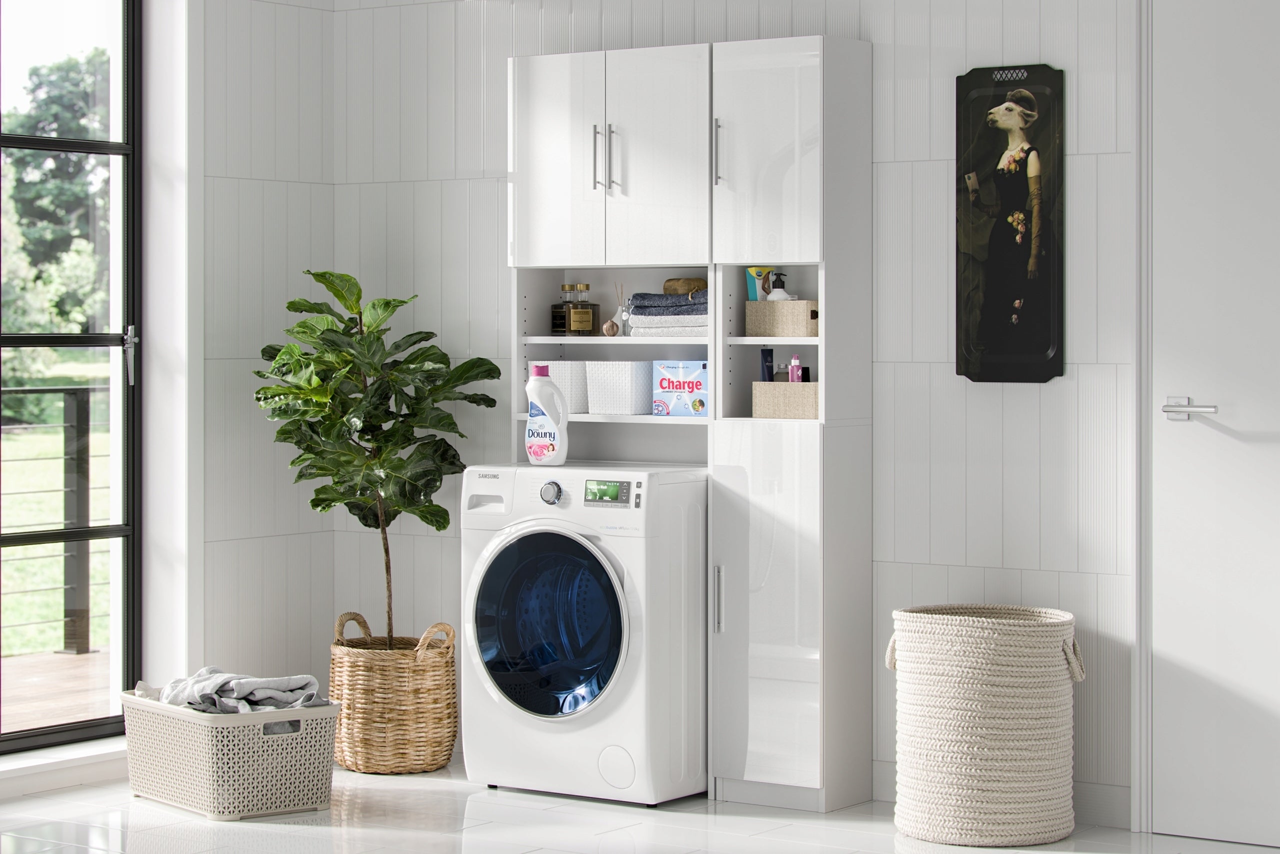 Bookcase Over Washing Machine Dryer White Gloss Chest of Drawers For Bathroom 190 x 64 x 25 CM Packaging status original