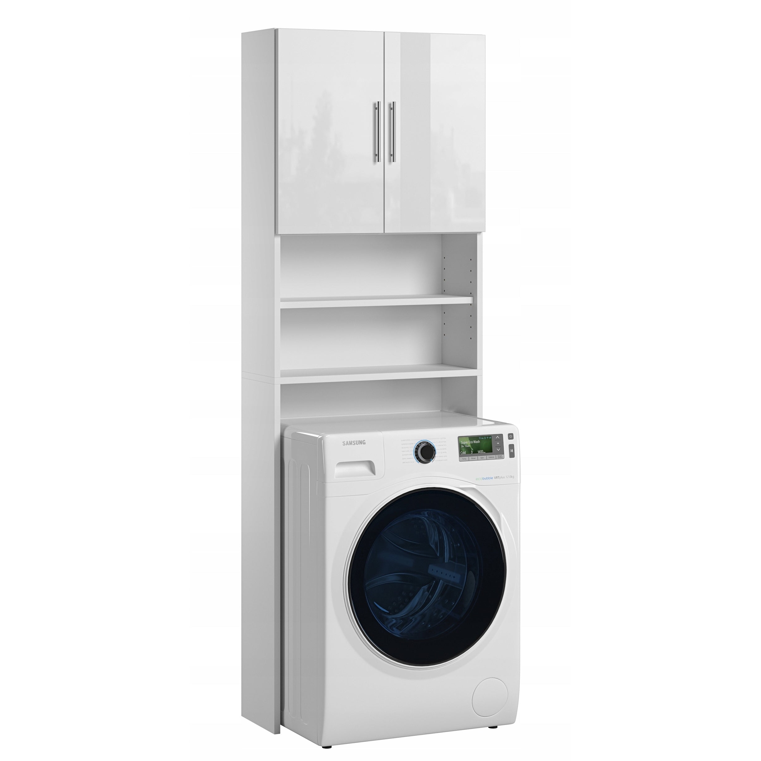 Bookcase Over Washing Machine Dryer White Gloss Chest of Drawers For Bathroom 190 x 64 x 25 CM