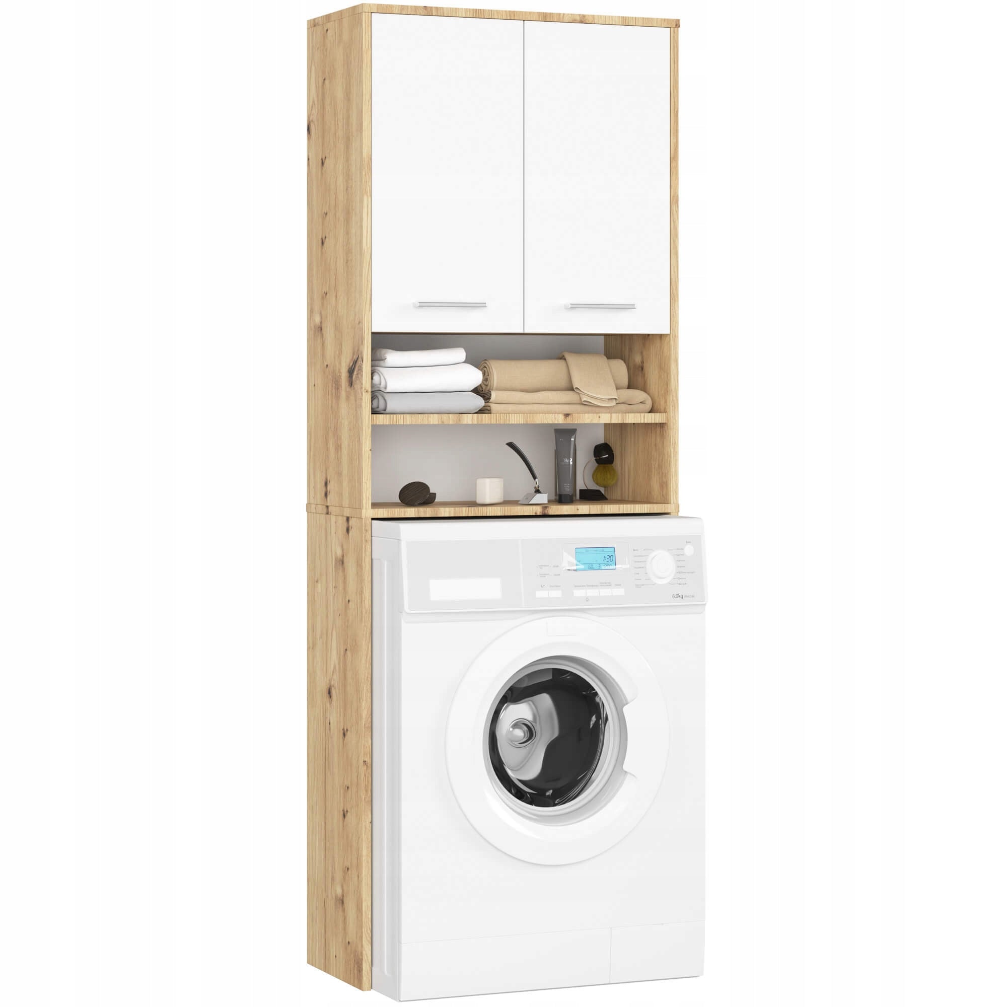 Bookcase bathroom post over washing machine 180 cm 2 doors 4 shelves artisan white