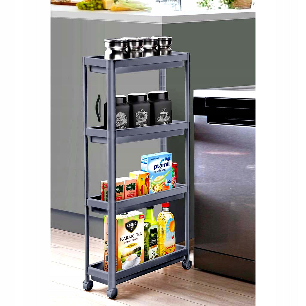 Bookcase on Wheels for Home Kitchen Office Trolley Sturdy Organizer Grey 4 Shelves EAN (GTIN) 8684539100077