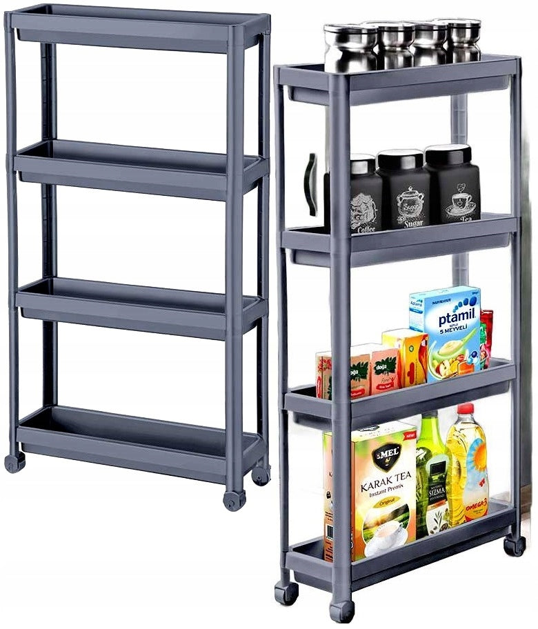 Bookcase on Wheels for Home Kitchen Office Trolley Sturdy Organizer Grey 4 Shelves