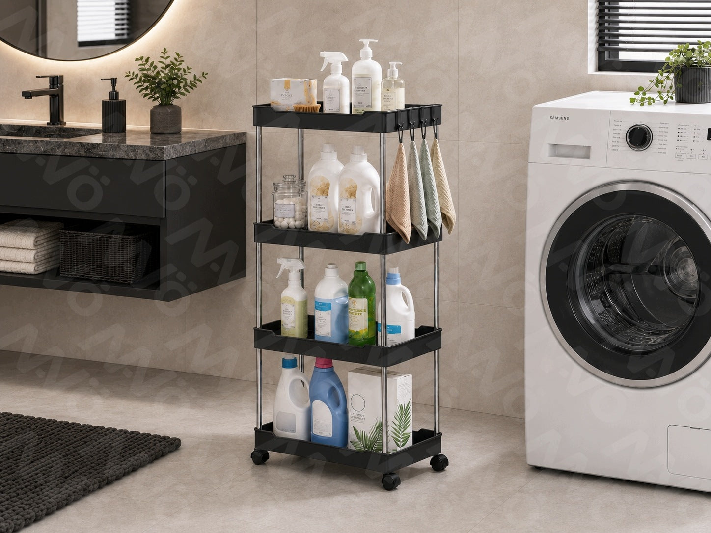 Bookcase on wheels MAVÖ bathroom kitchen trolley organizer 4 shelves black Manufacturer code LATINA.4-BK