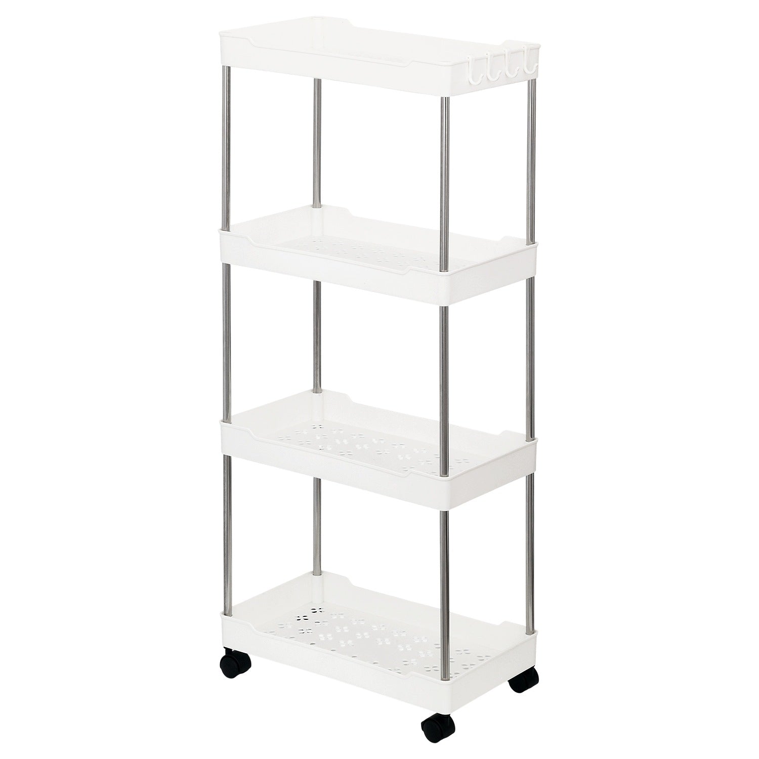 Bookcase on wheels bathroom kitchen trolley white shelf with hooks MAVÖ