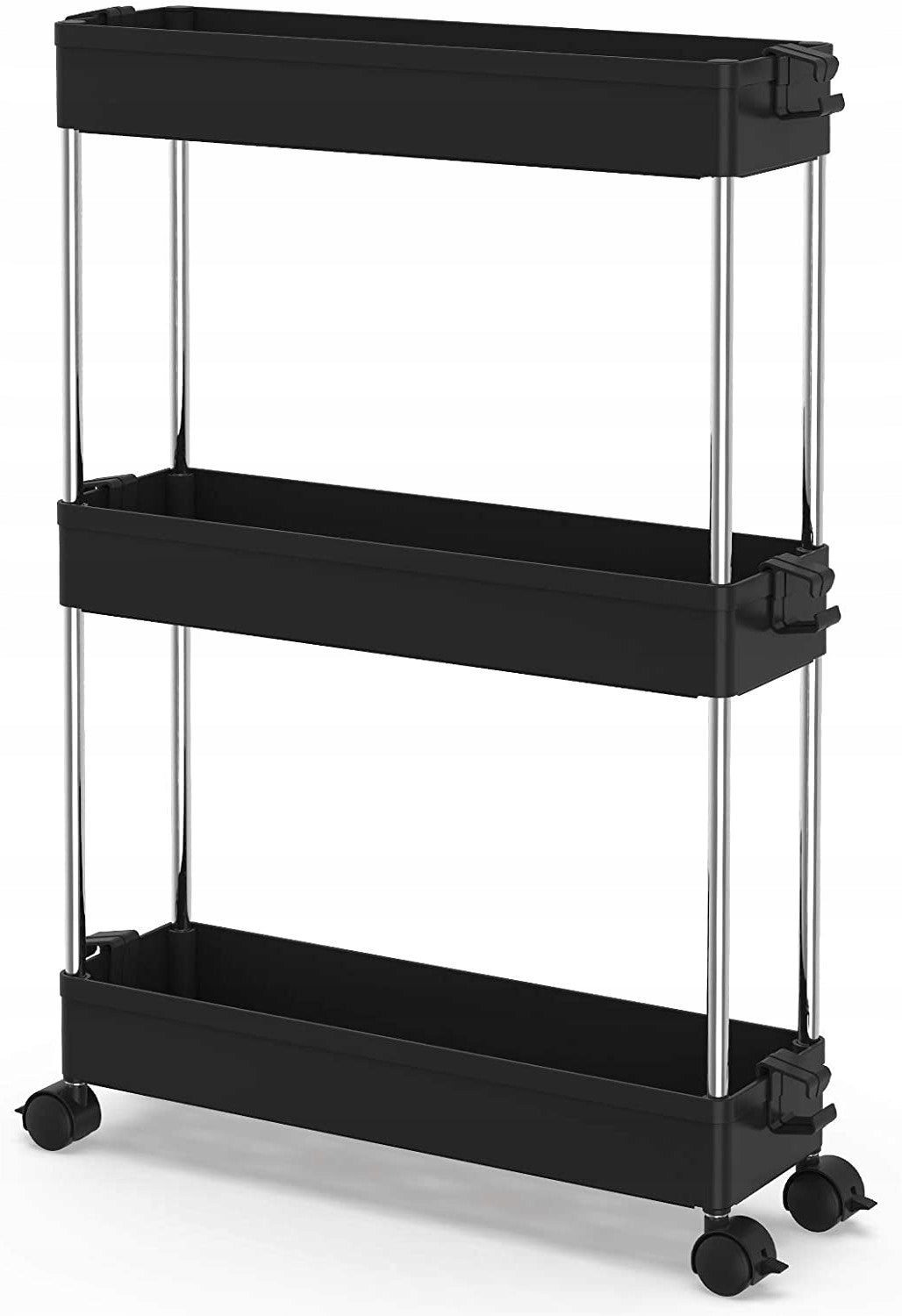 Bookcase on wheels with 3 shelves for the bathroom, narrow mobile helper Manufacturer code S8061-3 BL