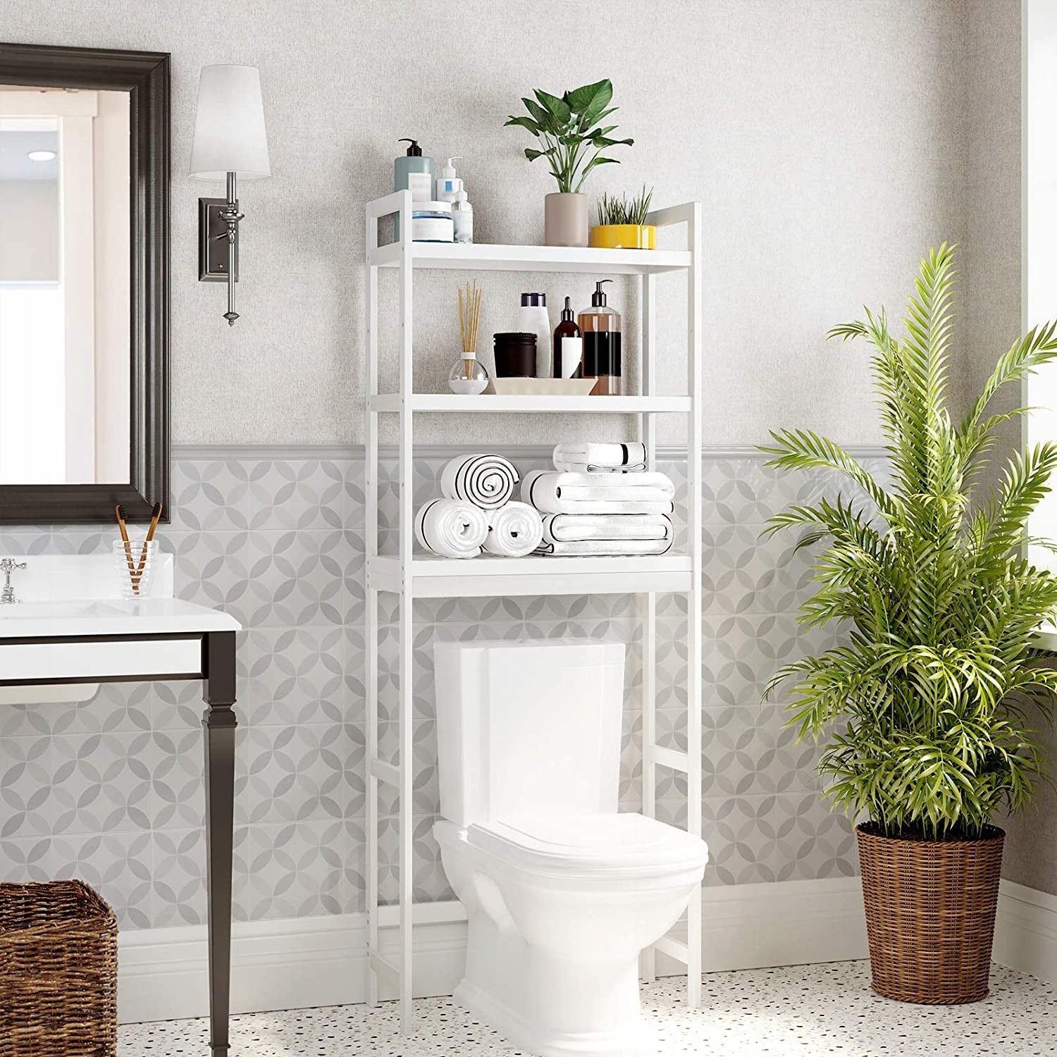 Bookcase over toilet washing machine Bathroom cabinet MODERN WHITE Furniture color white