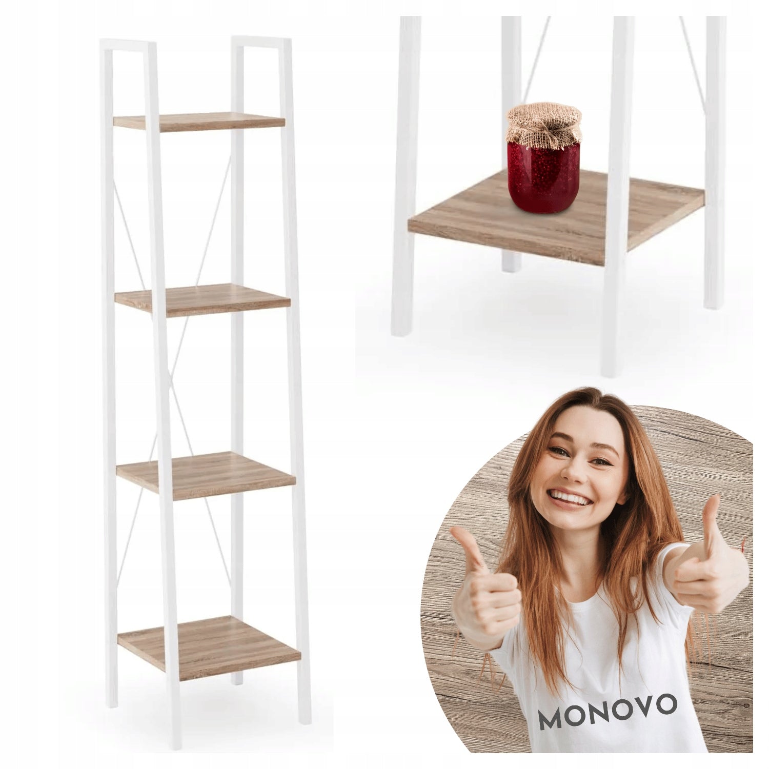 Bookcase with Shelf for Pantry Oak Sonoma White Metal Halmar NARVIK REG1