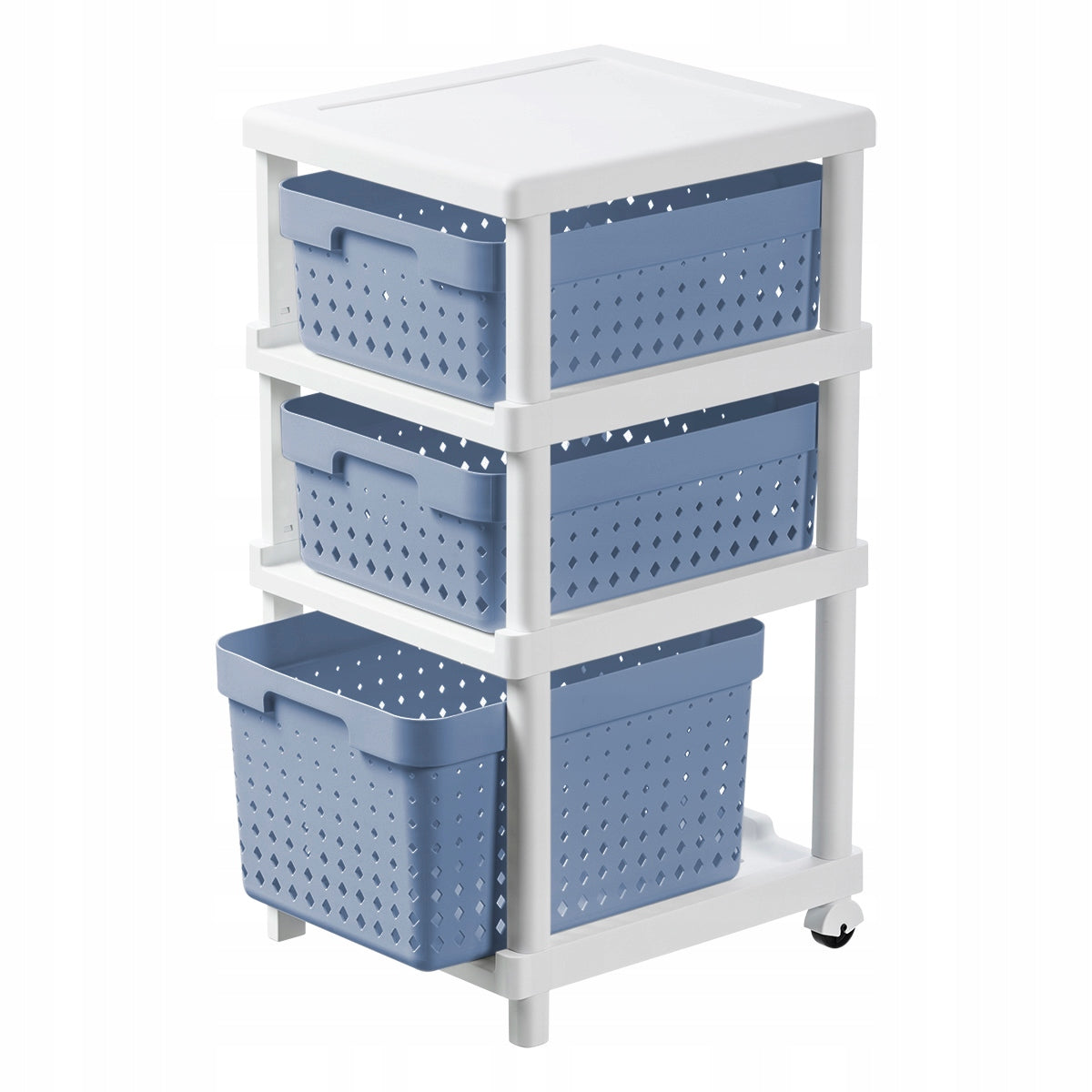 Bookcase with baskets chest of drawers bathroom shelf on wheels baskets white blue Packaging status original