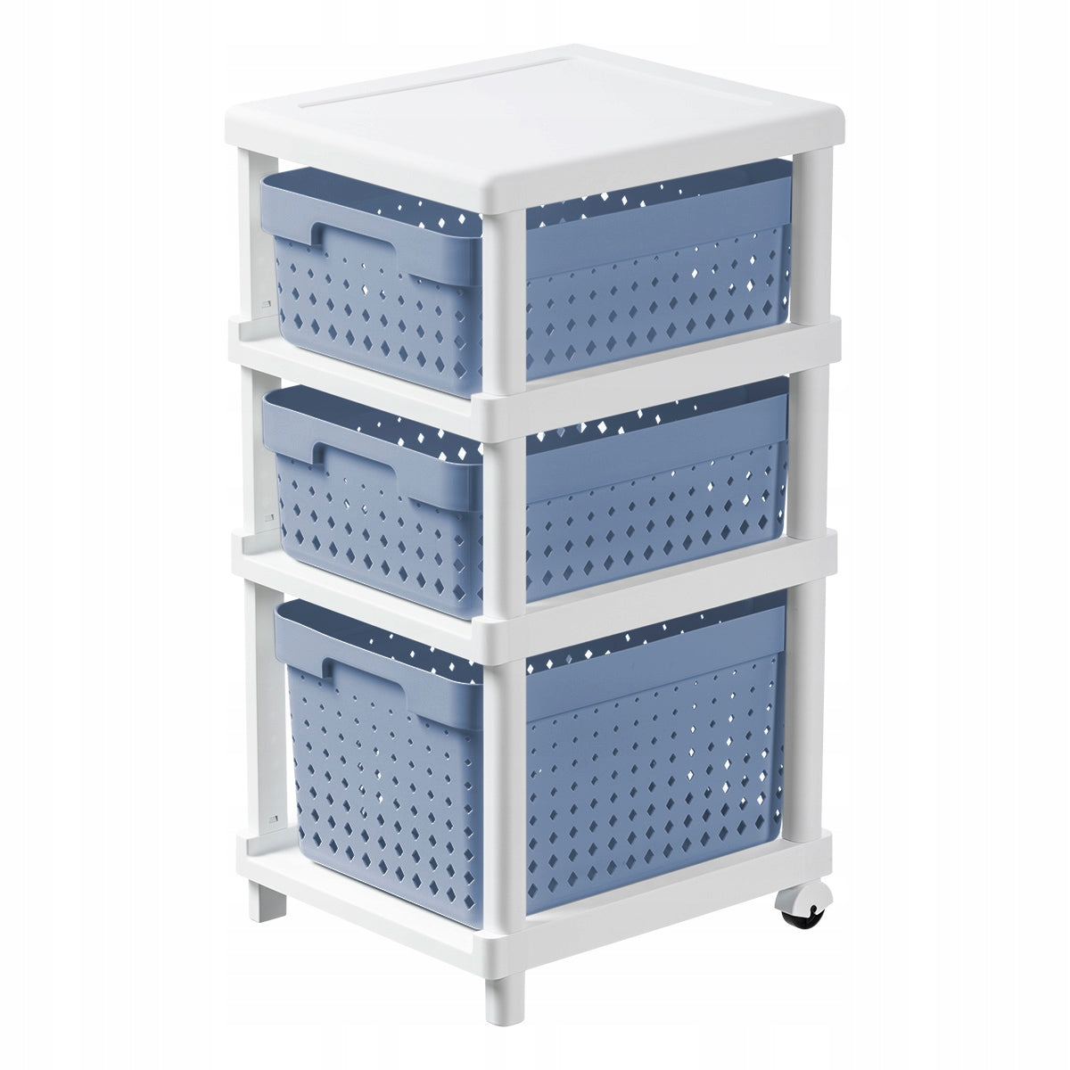 Bookcase with baskets chest of drawers bathroom shelf on wheels baskets white blue