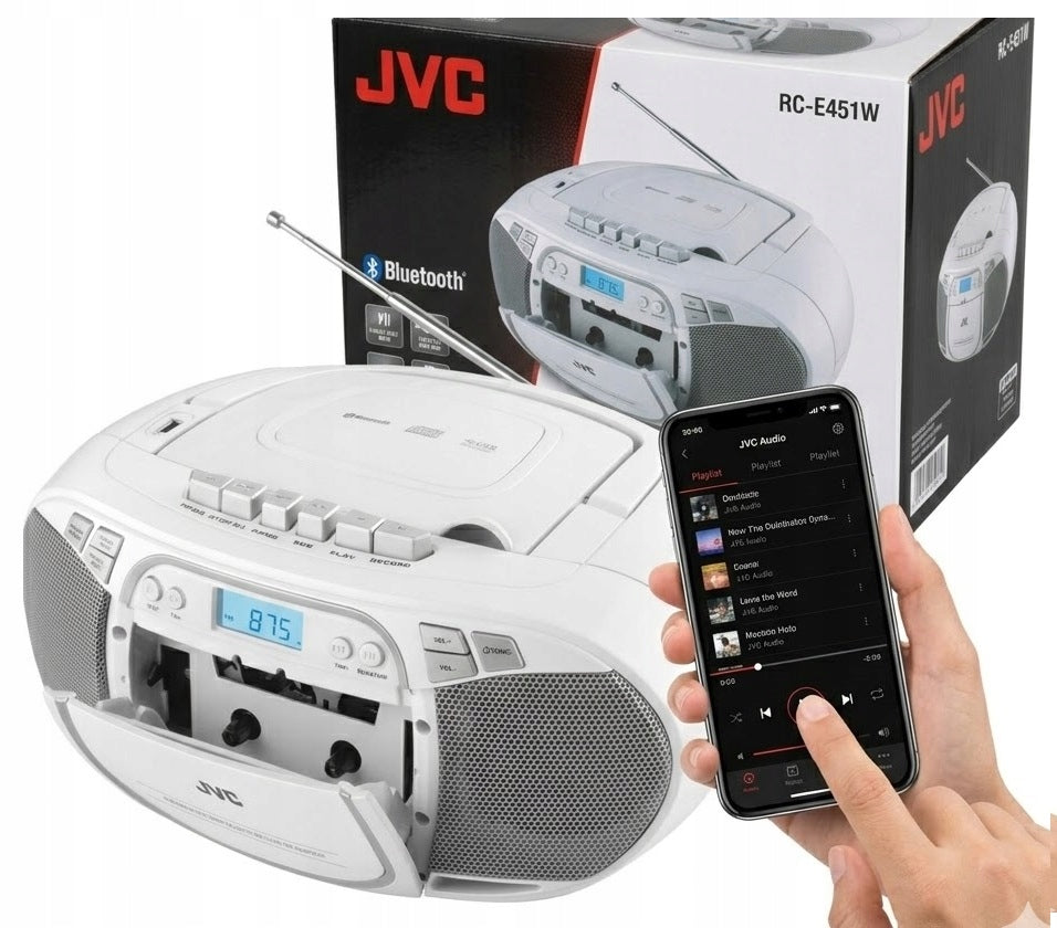 Boombox JVC USB CD Player LCD Display MP3 Radio white RC-E451W