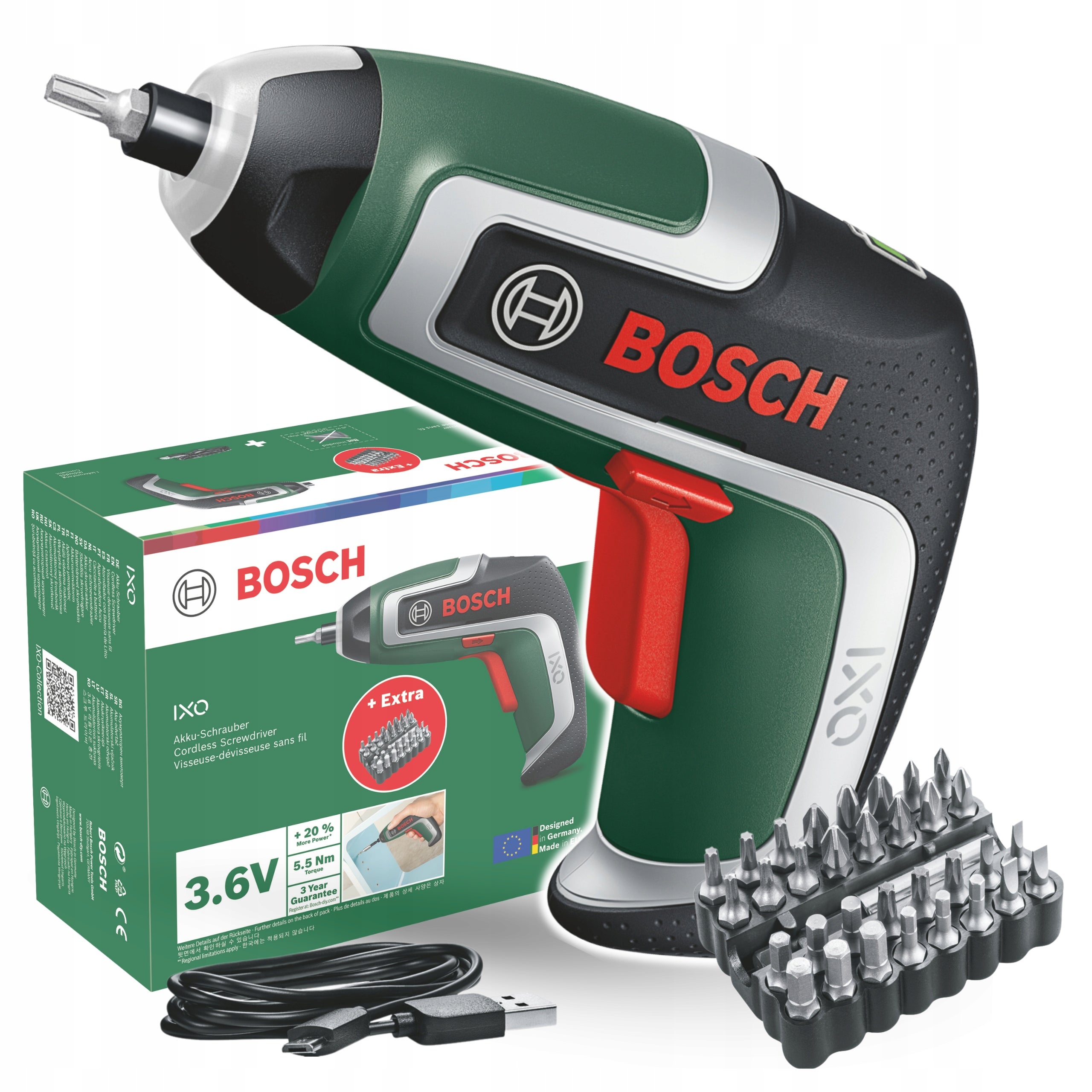 Bosch DIY IXO 7 Screwdriver 3.6V + 32 tips 06039E000B