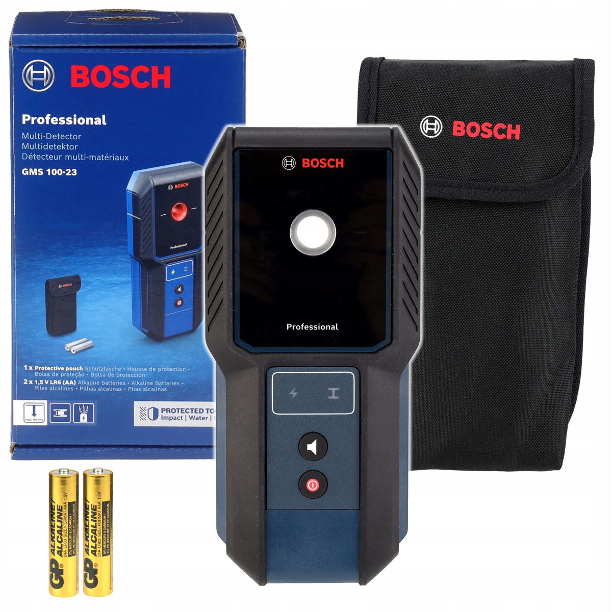 Bosch GMS 100-23 Wire Detector, up to 100 mm, Batteries Pouch