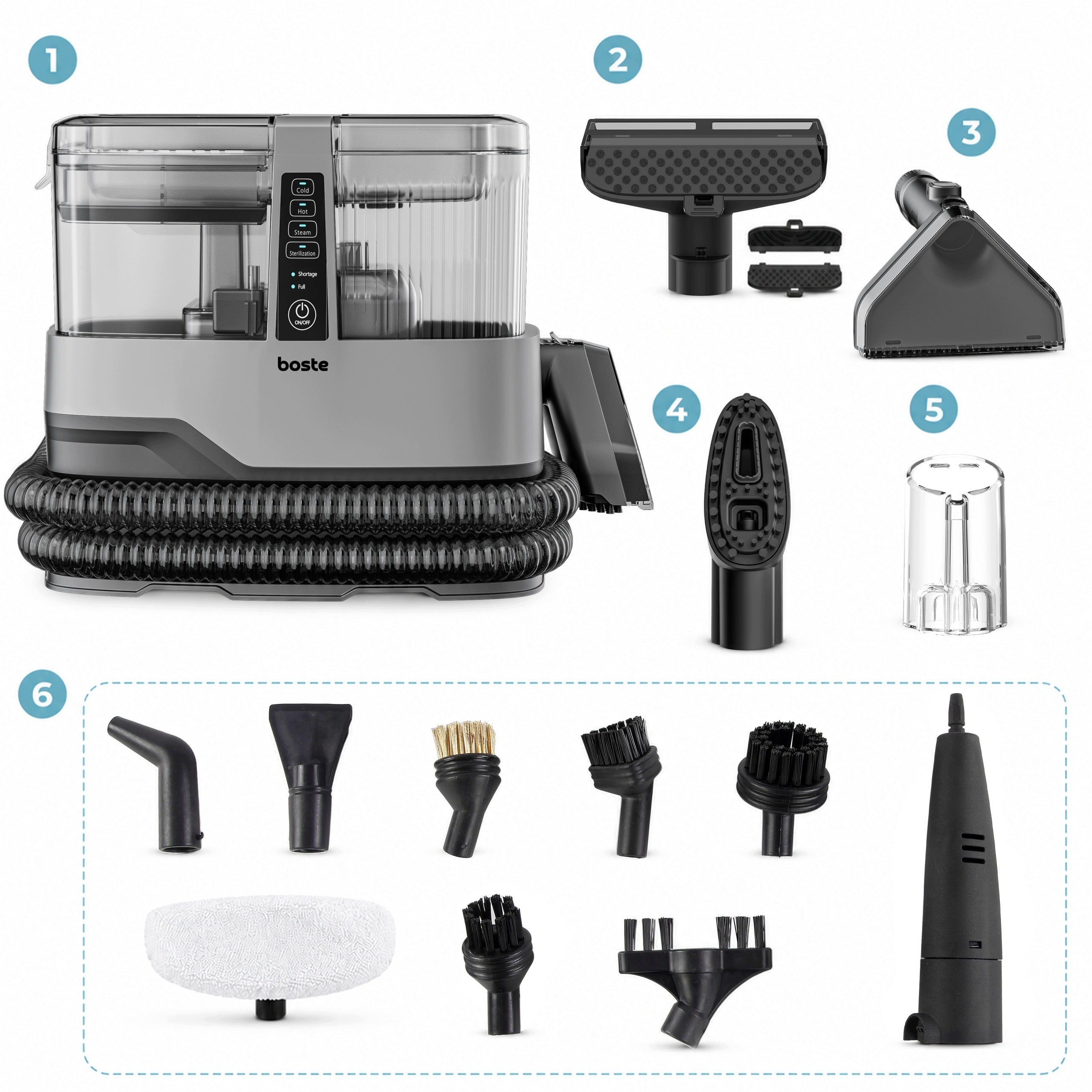 Boste Steam Washing Vacuum Cleaner 17 kPa 1800W For Car Carpet Upholstery Manufacturer code WVCCO-S10PGY