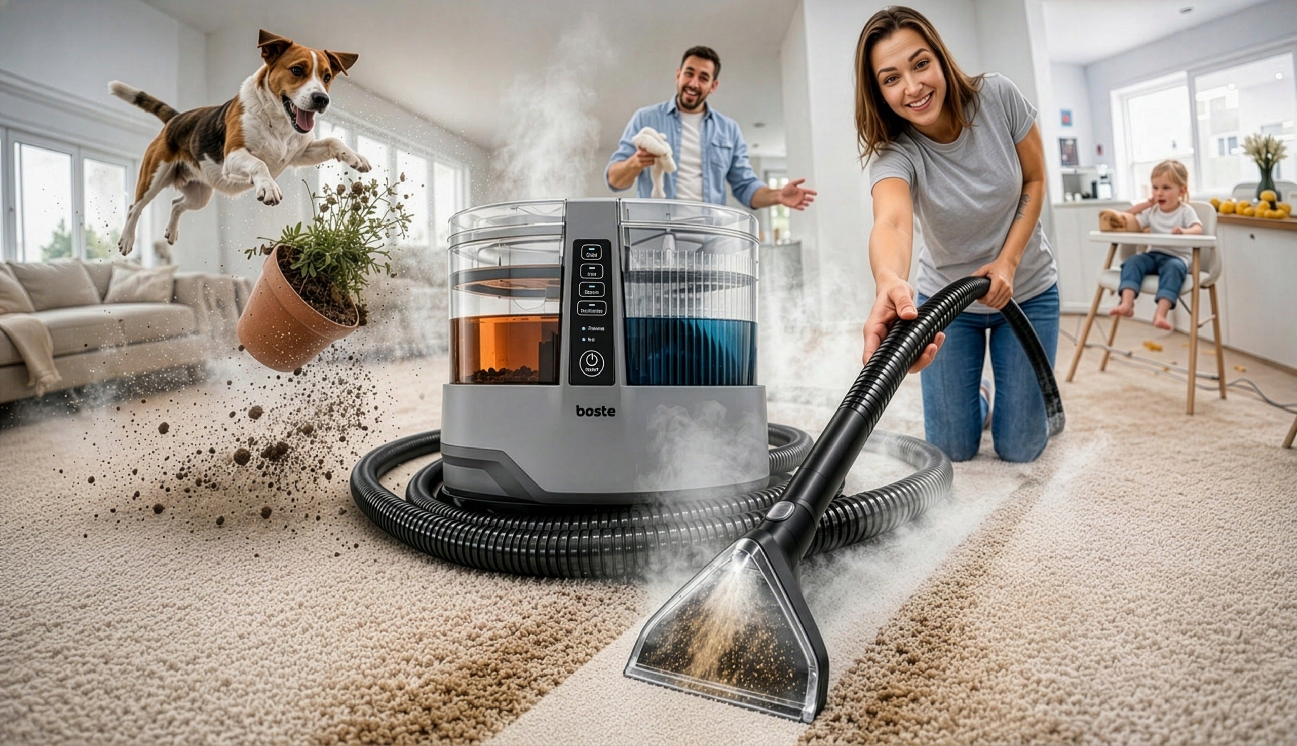 Boste Steam Washing Vacuum Cleaner 17 kPa 1800W For Car Carpet Upholstery Packaging status original