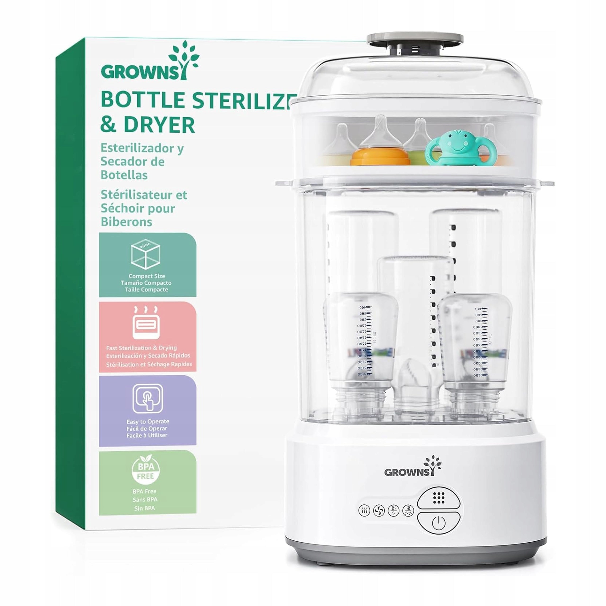 Bottle Sterilizer and Steam Dryer 5 in 1 GROWNSY 8 min Compact