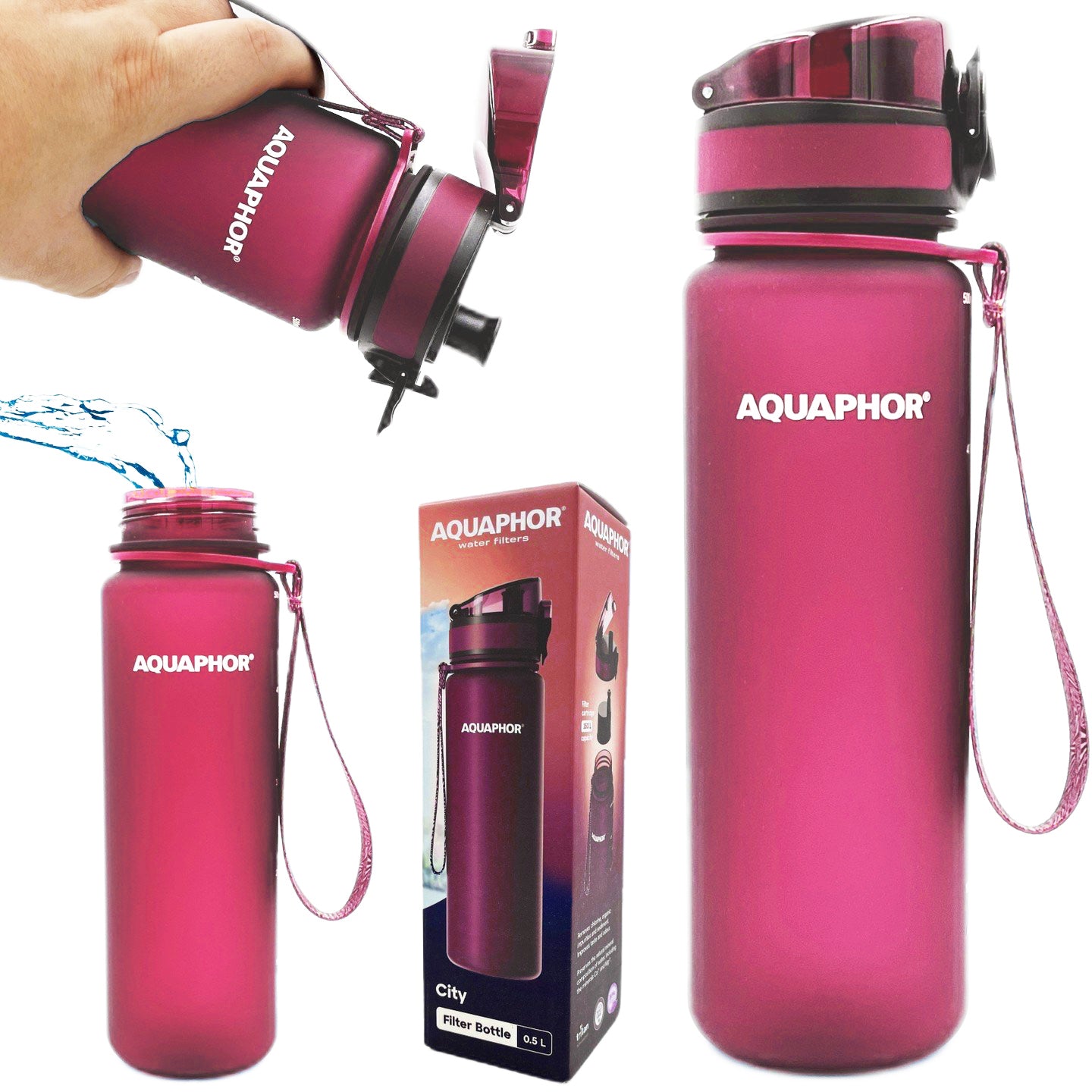 Bottle filtering bottle filter AQUAPHOR 0.5 l BURGUNDY