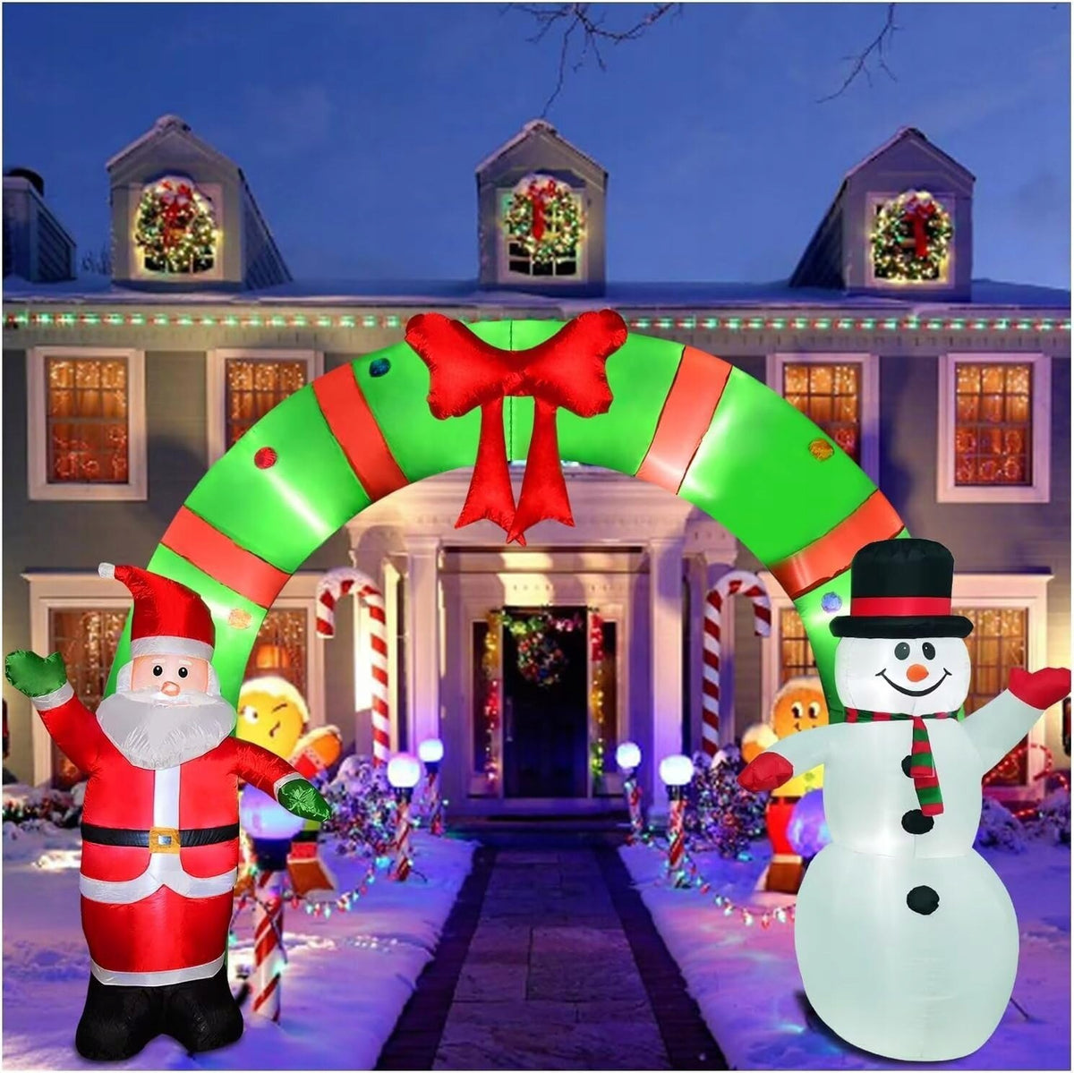 Bow Inflatable Christmas LED 280 cm Santa Claus Snowman Gate for Garden XXL