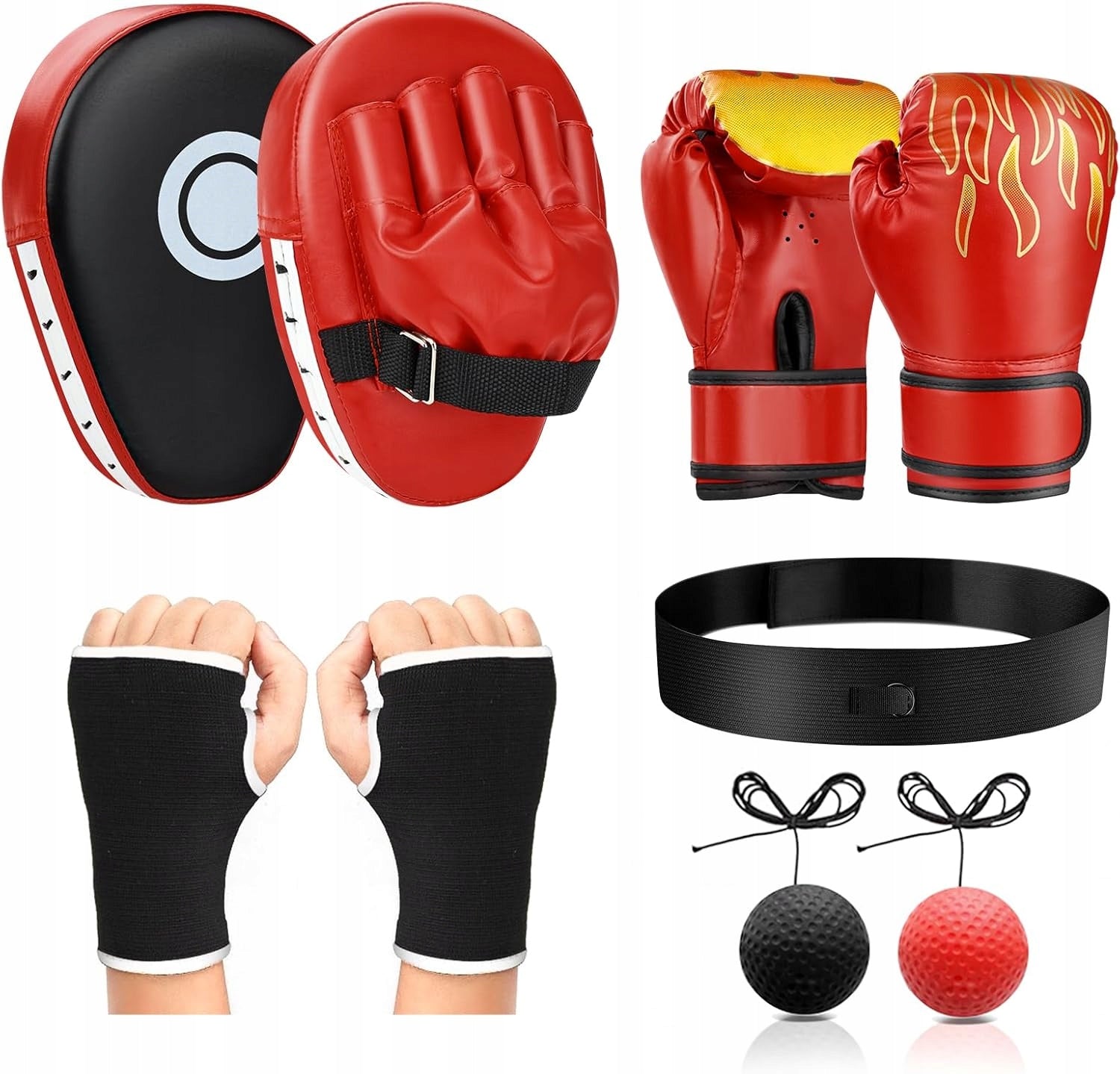 Boxing Gloves for Children + Pads + Reflective Ball + Bandages 4in1