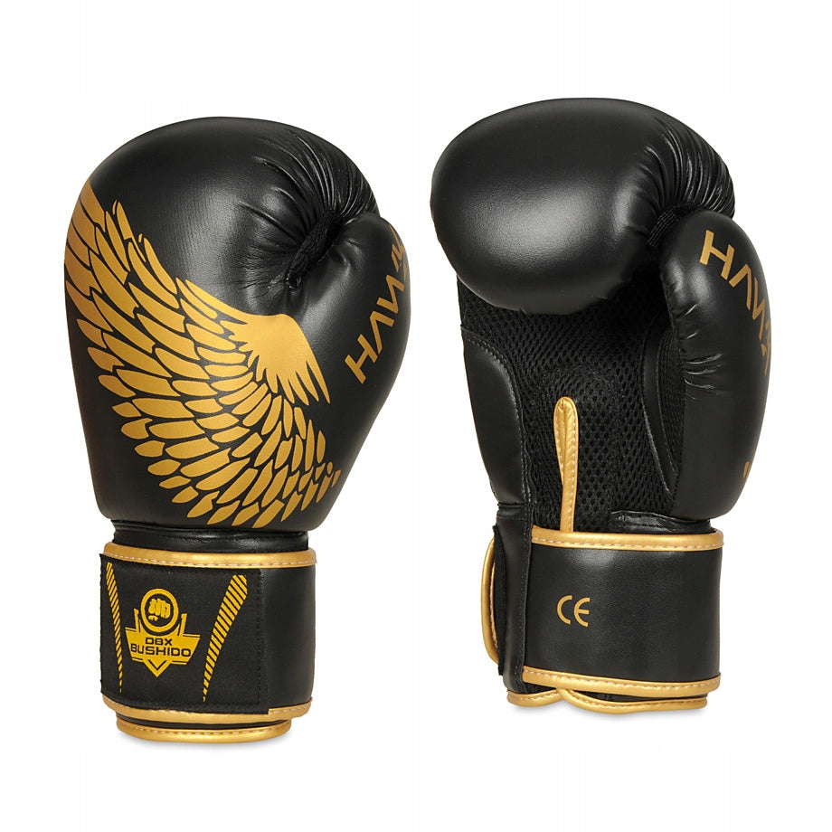 Boxing gloves DBX BUSHIDO "HAWK" Active Clima black-gold B-2v17 Weight of gloves 12 oz