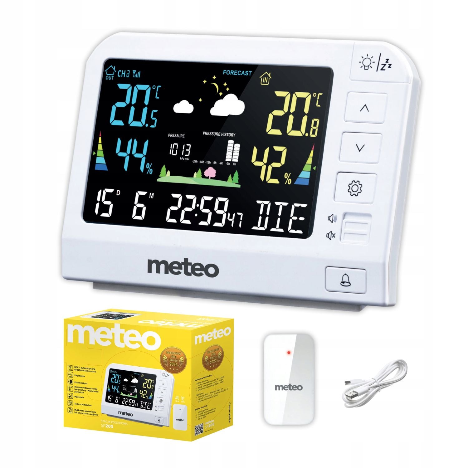 Branded weather station with DCF, METEO SP205 | easy to read screen | barometer