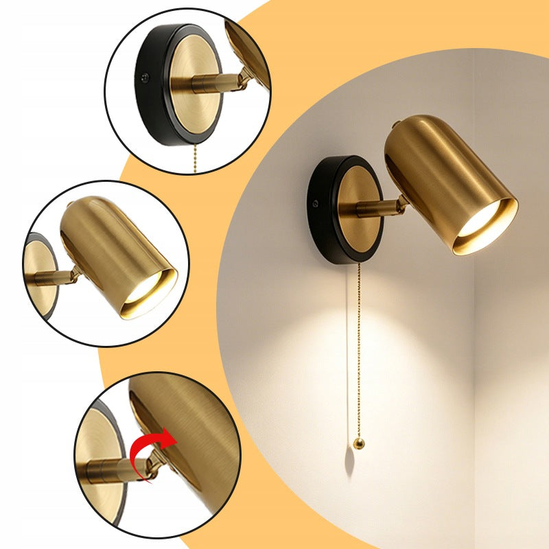 Brass Wall Lamp with Pull Chain Switch 180° Swivel 5W 4000K LED Wall Light Packaging status original