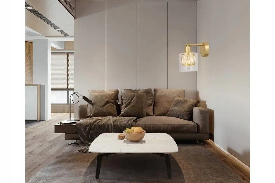 Brass wall lamp with thick crystal enclosed in glass shade ELMO E14 Packaging status original