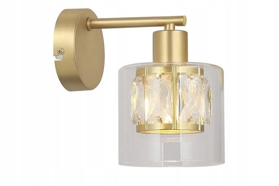 Brass wall lamp with thick crystal enclosed in glass shade ELMO E14