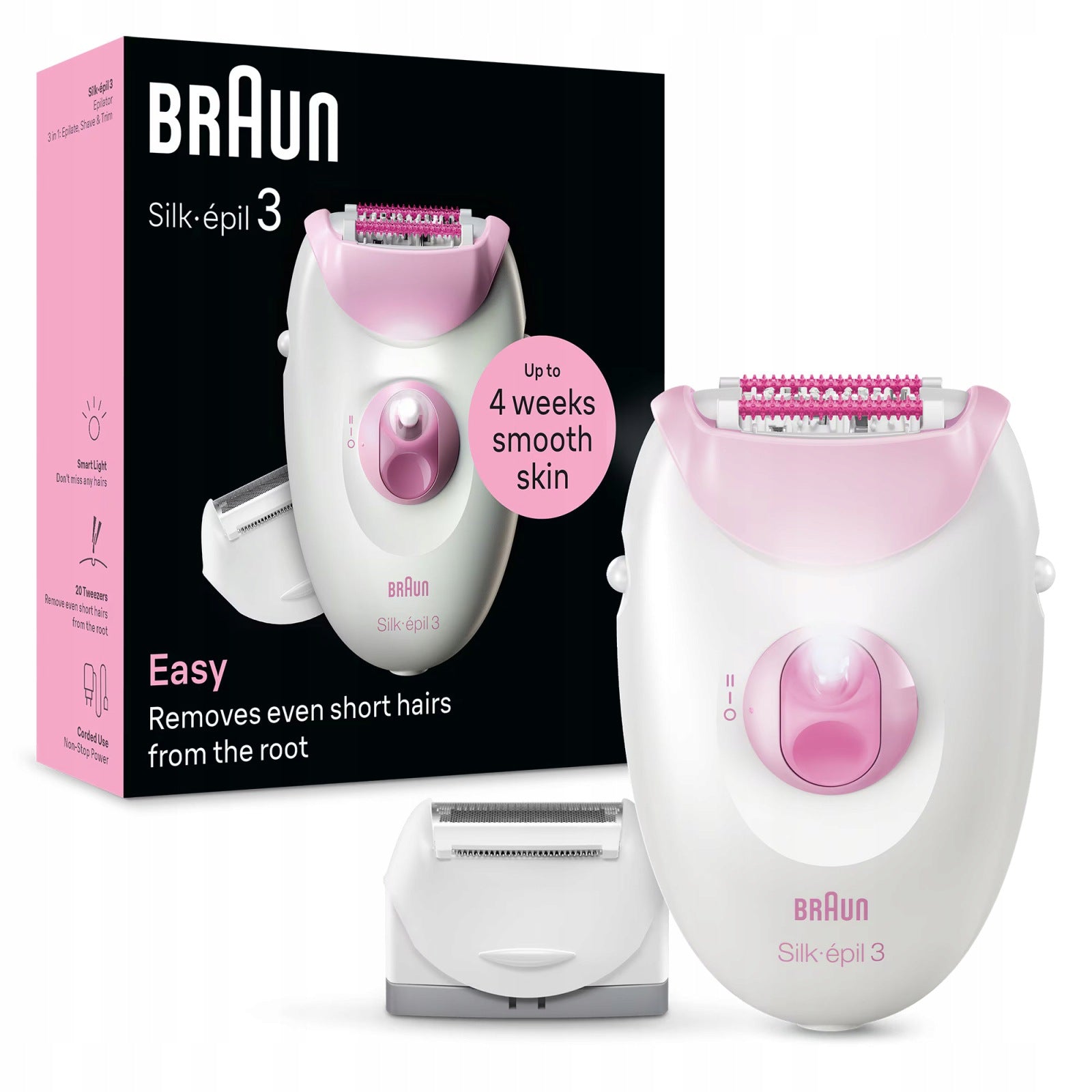 Braun Silk-épil 3 epilator 3-031, MicroGrip, Smart Light, 20 tweezers
