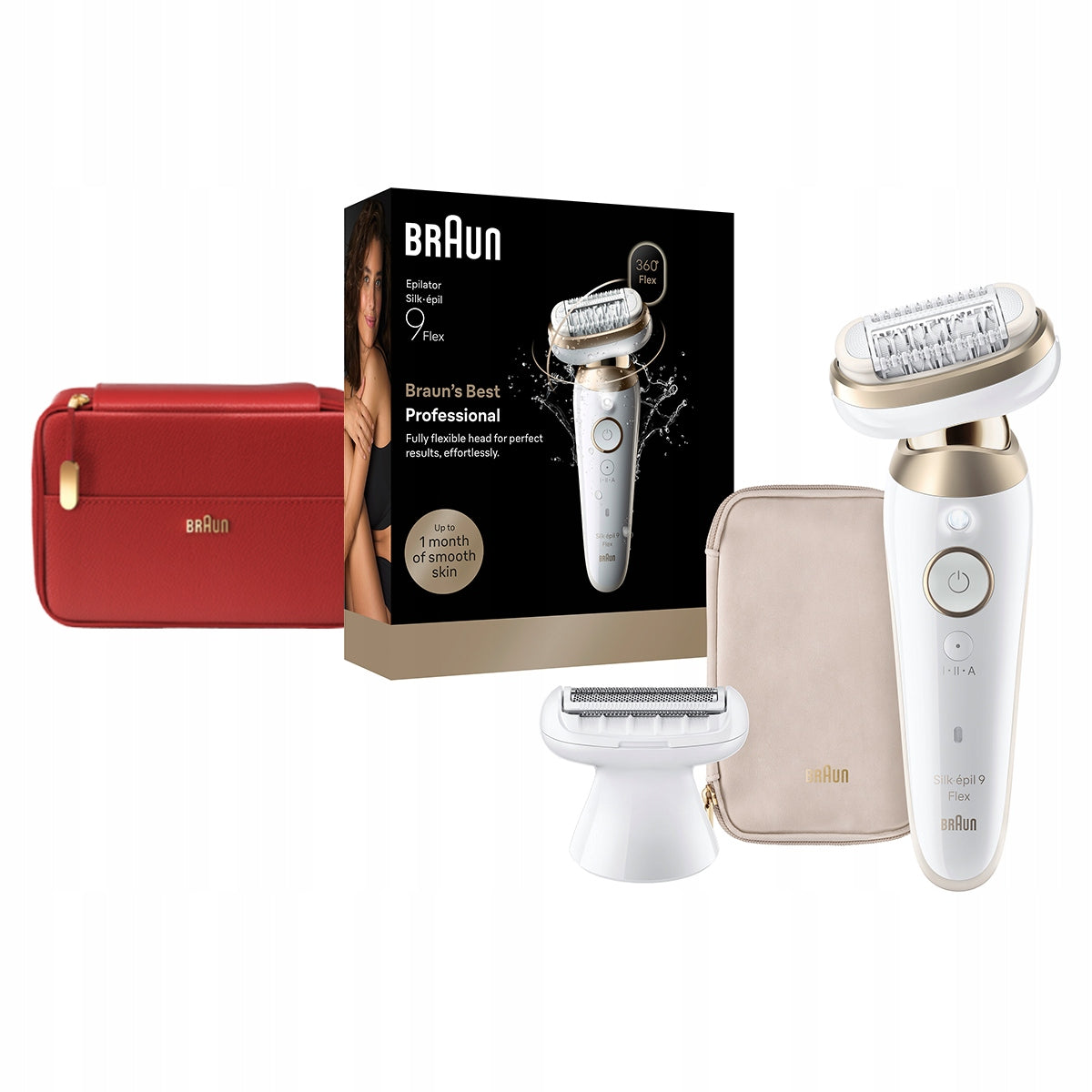 Braun Silk epil 9 Flex Epilator Wet/Dry Gold for women + FREEBIE