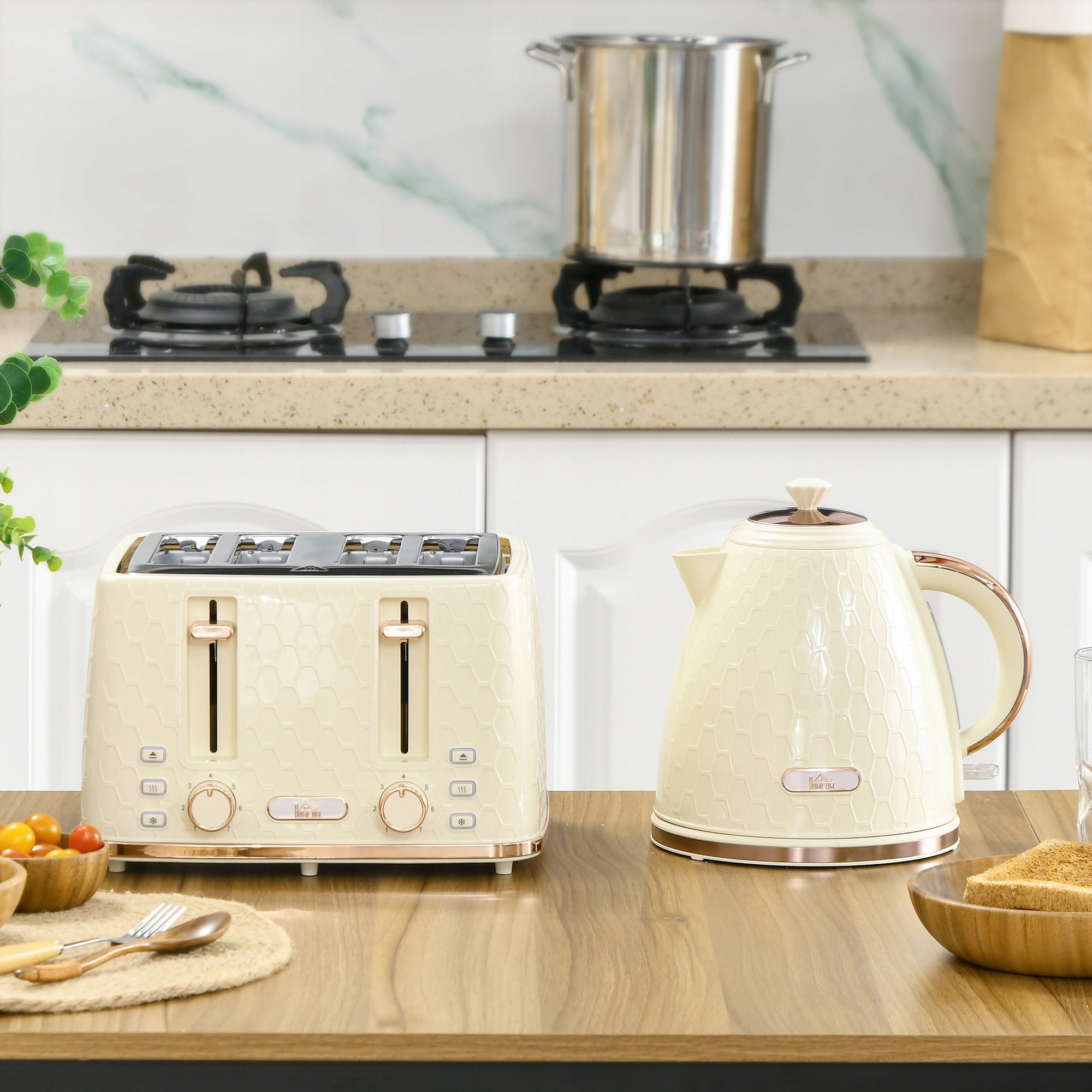 Bread maker Homcom Kettle and toaster beige/brown 1600 W