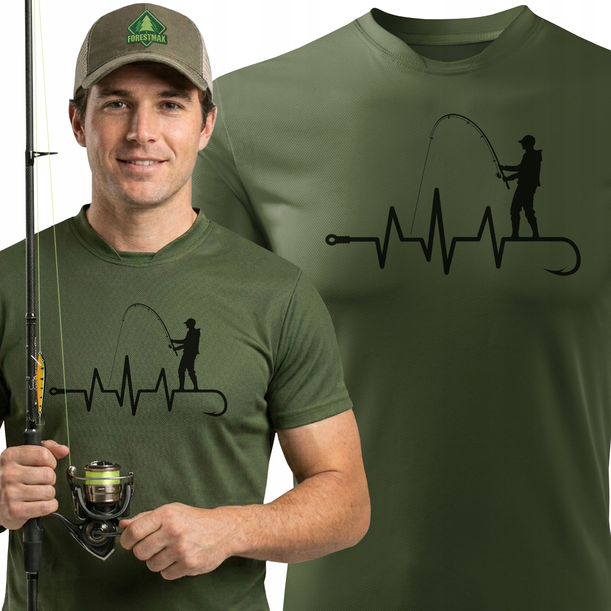 Breathable Men's Fishing T-Shirt Print FISHERMAN LIFE LINE