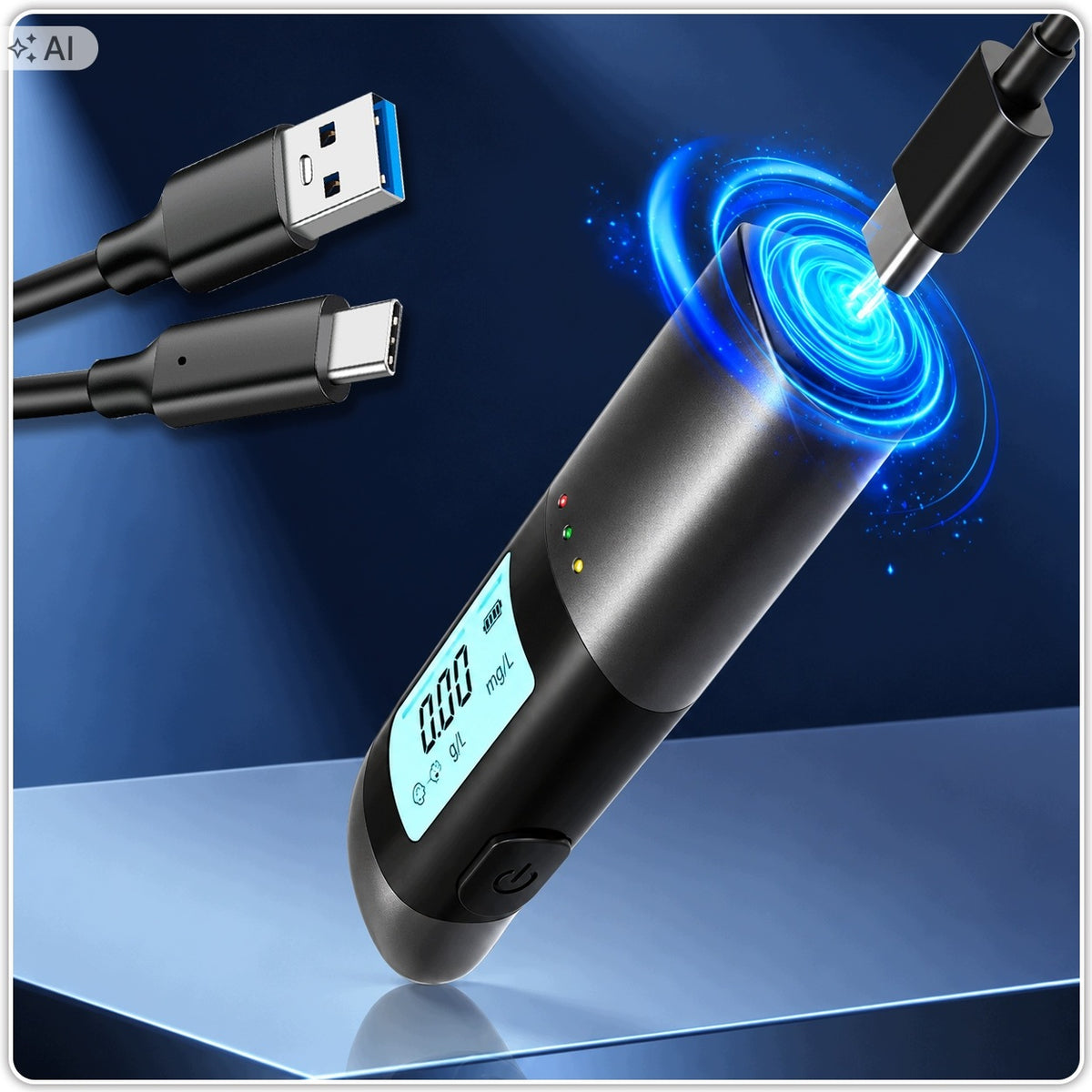 Breathalyzer Mouthless Electronic LCD Rechargeable USB-C Car Manufacturer code Alkomat Bezustnikowy Elektroniczny