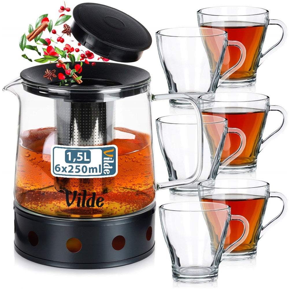 Brewer JUG WITH HEATER for brewing tea herbs 1,5L + glasses