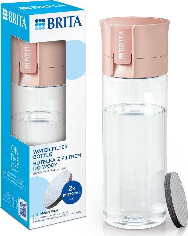 Brita Vital Pastel Peach Filter Bottle + 2 MicroDisc Filters