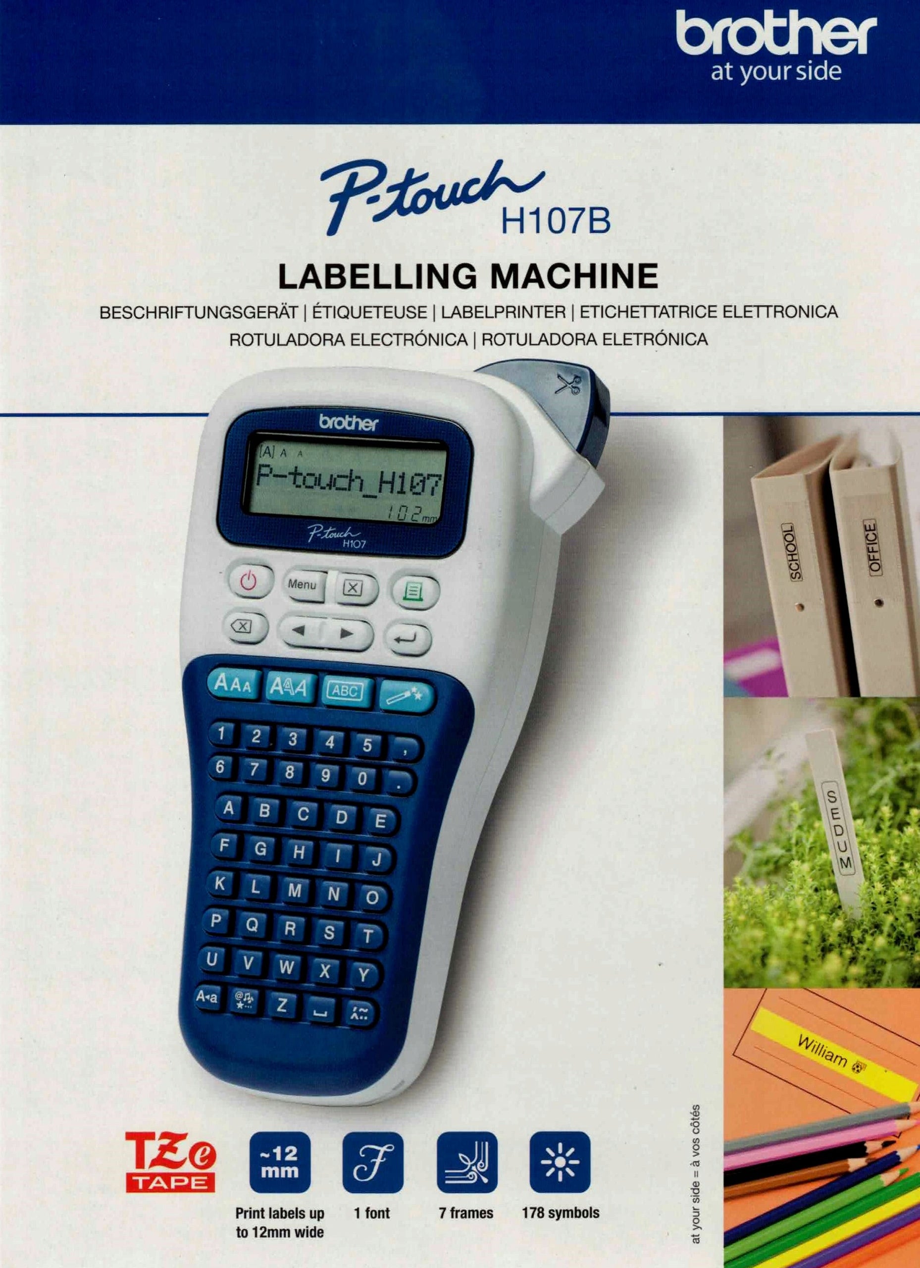 Brother PT-H107B PTH107 Label Printer with 12mm White Tape Included Manufacturer code PT-H107B