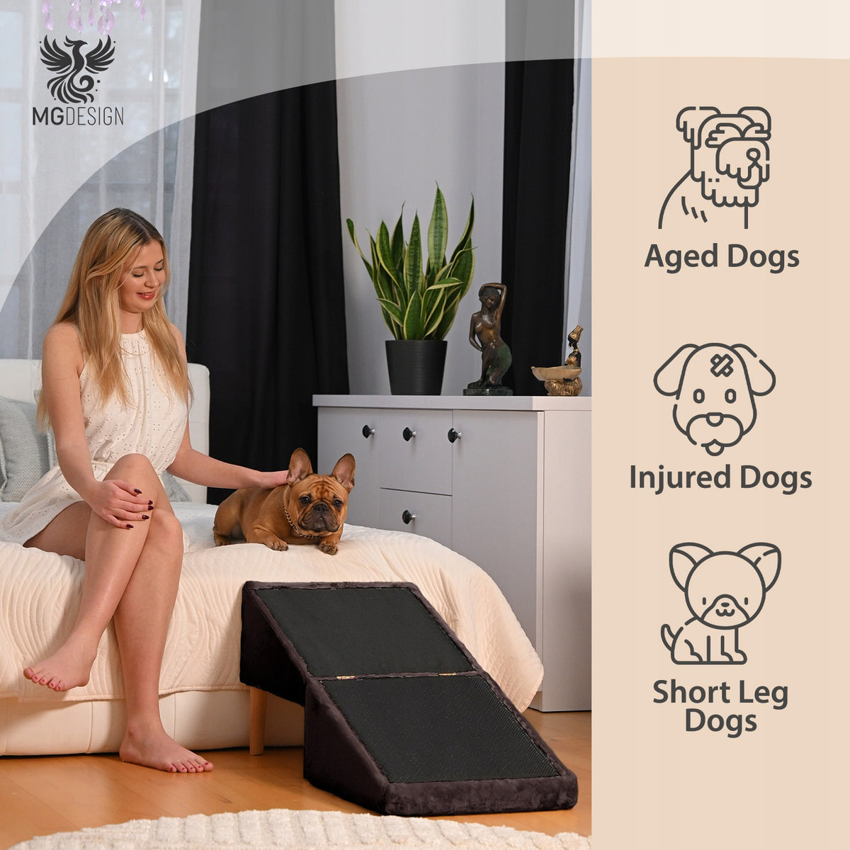 Brown stairs for dog, cat 2in1 - folding ramp, pouf, platform Maximum load 100 kg