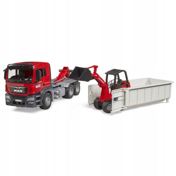 Bruder MAN TGS truck with roller container and agricultural loader 03767 Packaging status original