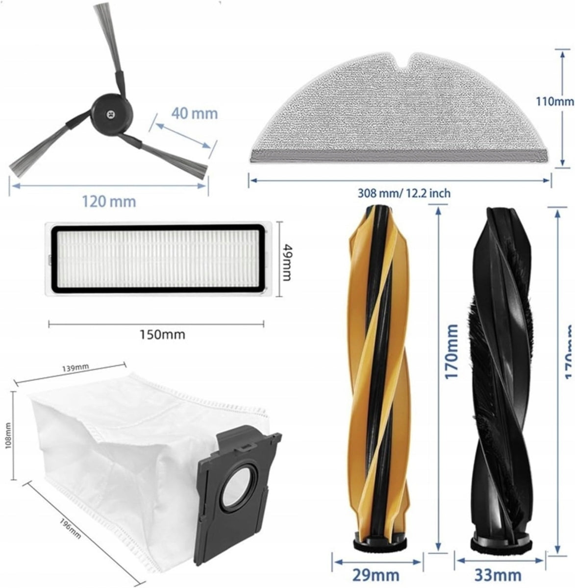 Brush set filters mop bags for DREAME D20 PRO PLUS Manufacturer code AROB000154