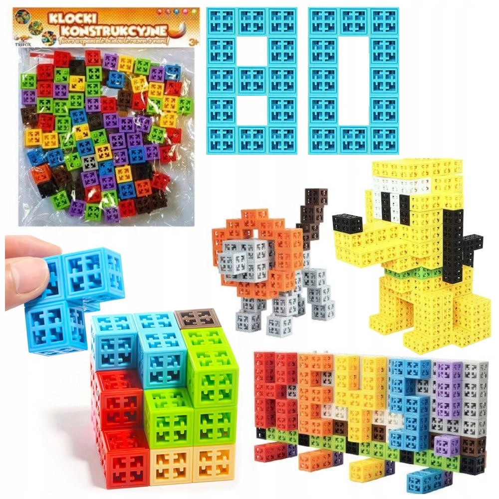 Building Blocks Set of 80 Ele Creative Cubes Colorful Squares 4d Manufacturer code klocki