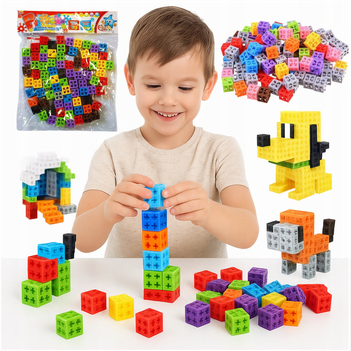 Building Blocks Set of 80 Ele Creative Cubes Colorful Squares 4d
