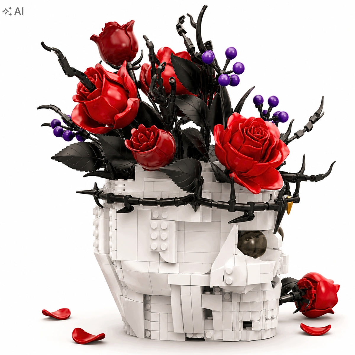 Building Blocks Skull with Roses 1376 El Bouquet Decorative Model Manufacturer code Zestaw Klocków Czaszka Ozdoba Gothic