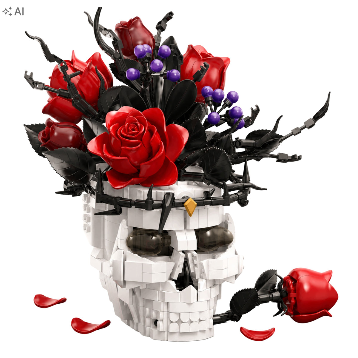 Building Blocks Skull with Roses 1376 El Bouquet Decorative Model Packaging status original