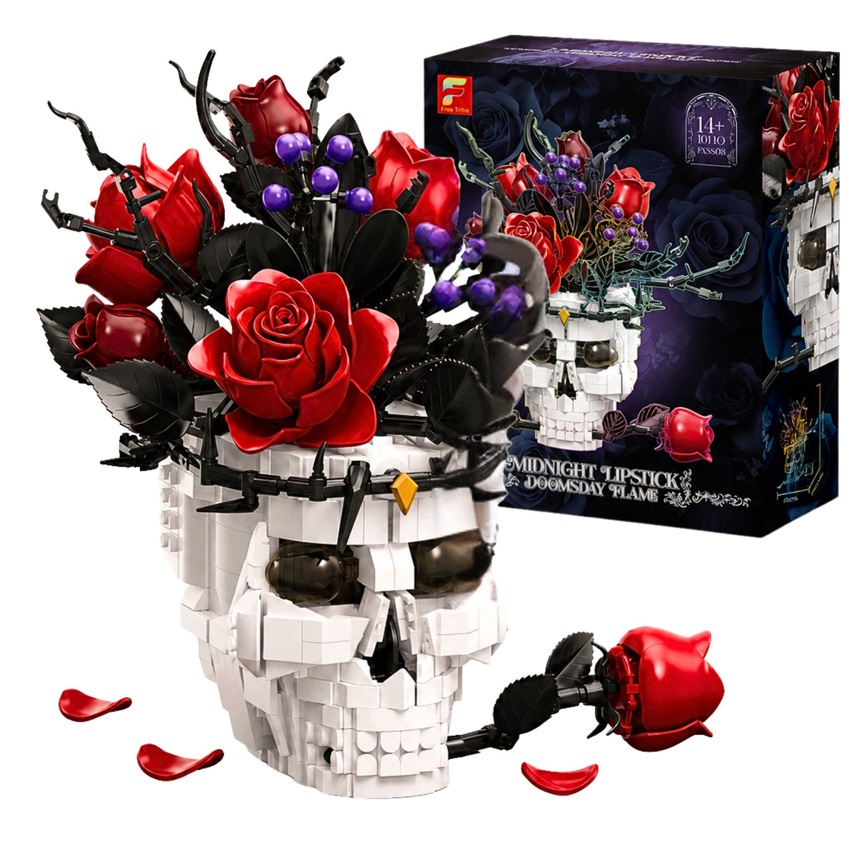 Building Blocks Skull with Roses 1376 El Bouquet Decorative Model