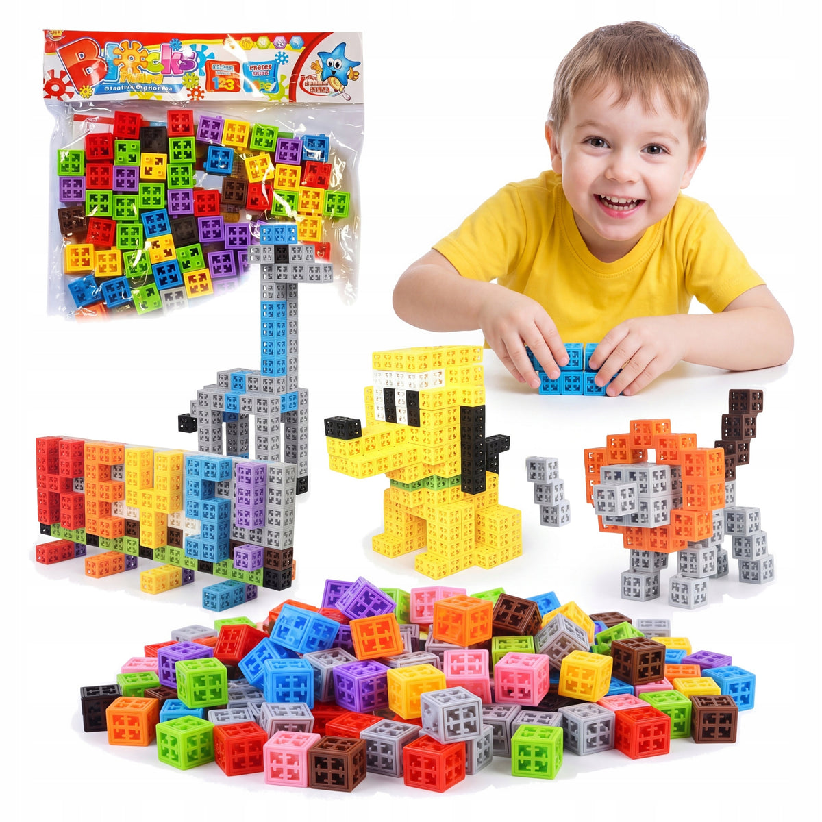 Building blocks cube cubes 4D 80 colorful elements for children