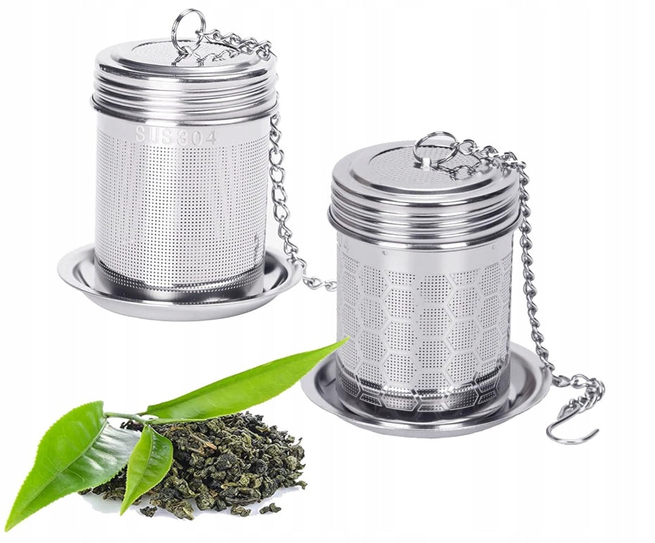 Bulk Tea Strainer Stainless Steel with Lid Drain Tray 2 Pcs