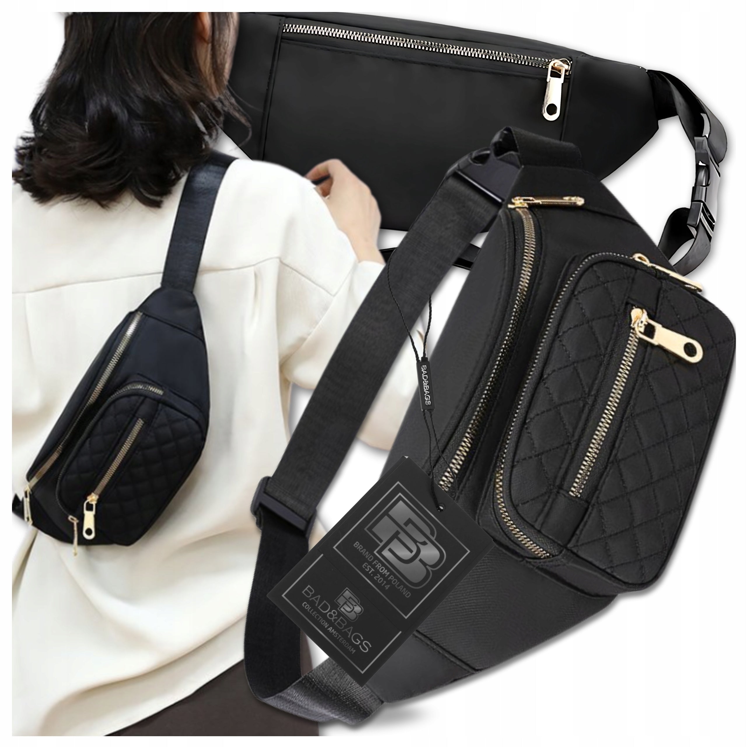 Bum Bag Women's Black Spacious Urban Waterproof On Strap Quilted BAD&BAGS Manufacturer code Nerka damska czarna saszetka BAD&BAGS