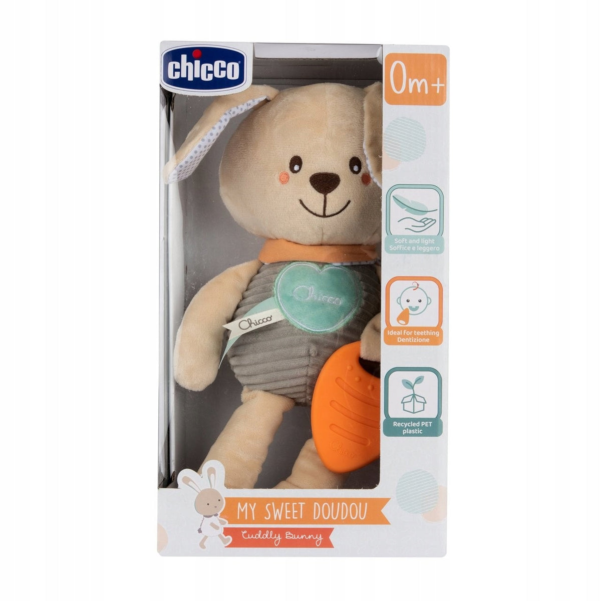 Bunny cuddly with teether Chicco for babies 0m+ soft and light Batteries included no