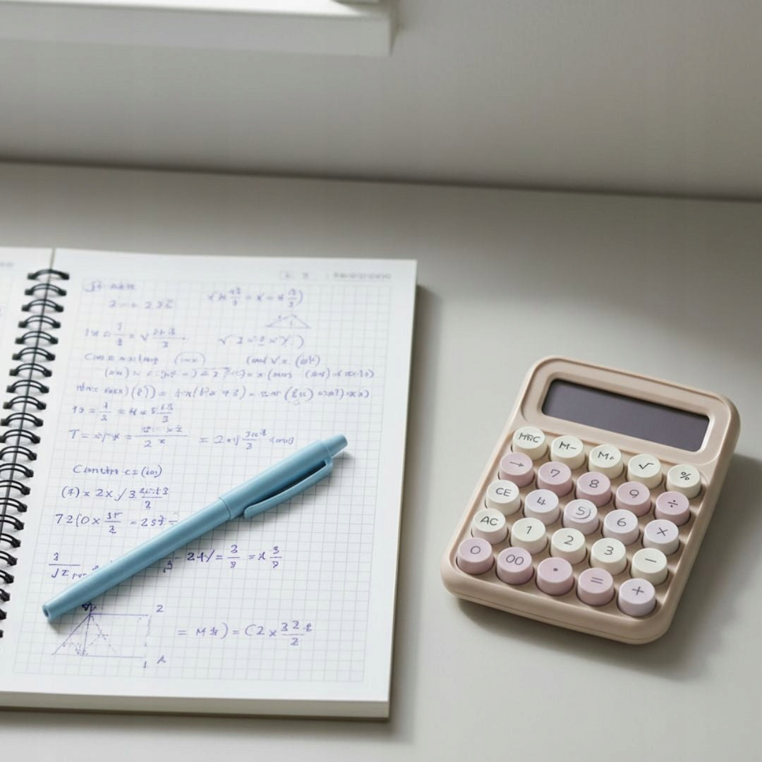 Bx7_tds0841_Calculator powder pink ROSECALC BIG Color shades of brown and beige